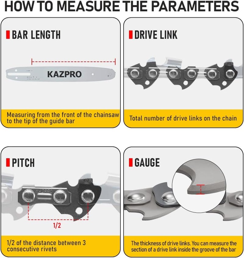 KAZPRO 12 Inch Chainsaw Chain 45 Drive Links 3/8" LP Pitch, .050" Gauge, Low kickback, Lubrication System Chainsaw Blade fits Craftsman, Echo, Homelite, Poulan, Ryobi, Wrox, etc, KP-S45 (3 Pack) - Image 3
